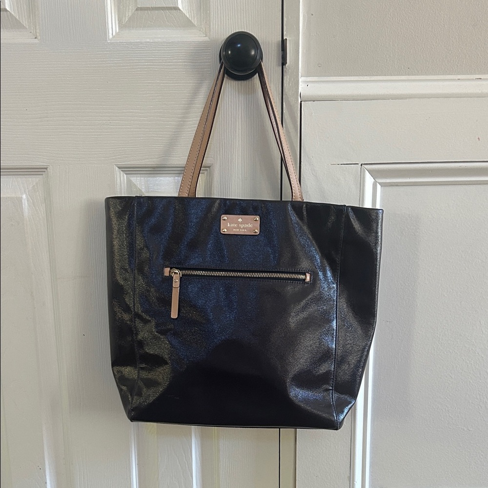 Kate Spade ♠️ Navy Blue Tote Bag with Tan Handles